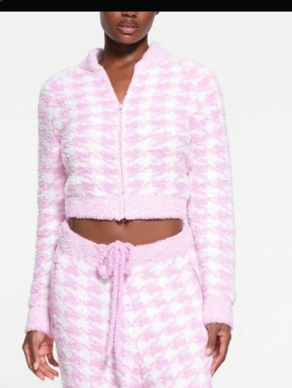 Skims Cozy Knit Houndstooth Zip Up Jacket L/XL